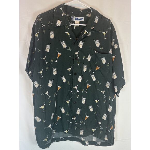 Men’s Utility 100% Rayon Large Party Green Short Sleeve Shirt Button Up Cocktail - Picture 4 of 9